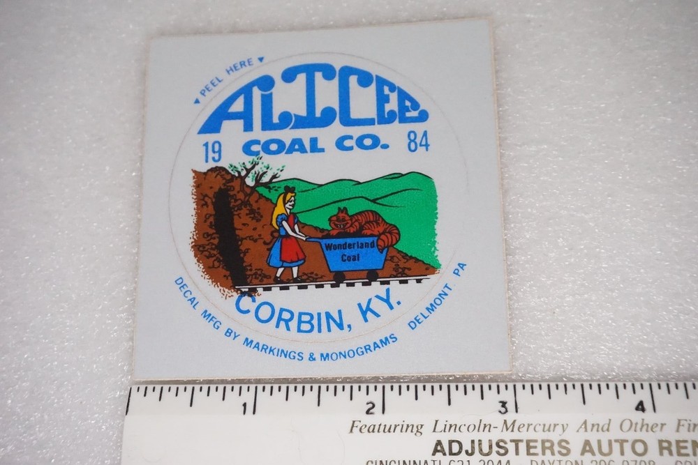 Alicee Coal Co. 1984 Decal Sticker Corbin KY Mining Hard Hat