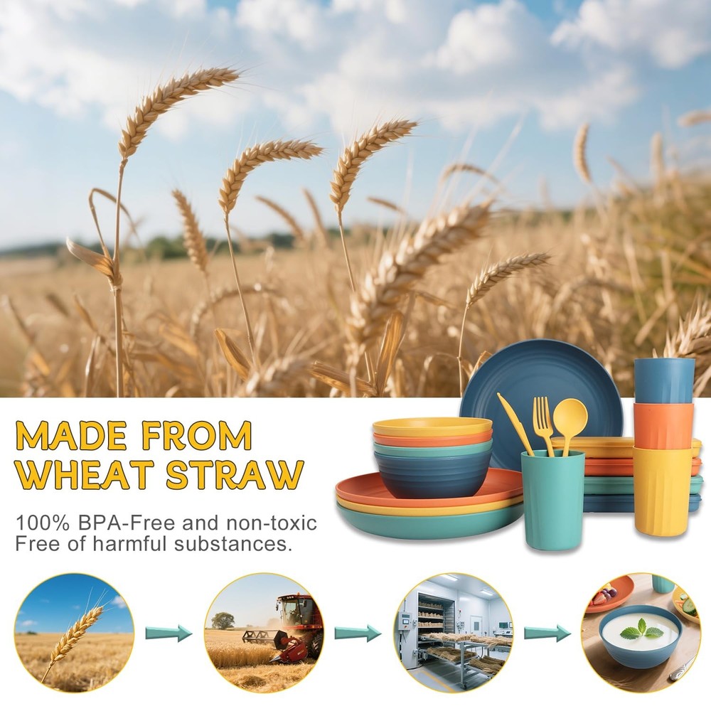 Wheat Straw Dinnerware Sets, Microwave & Dishwasher Safe Unbreakable Dinnerware