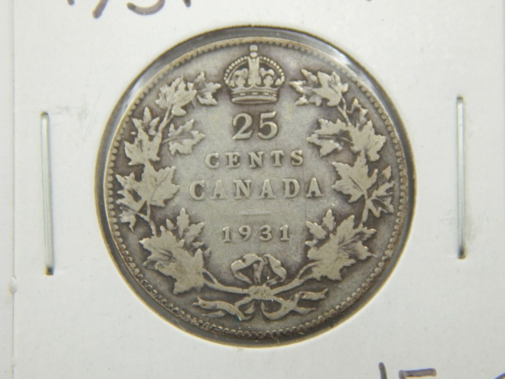 1931 Canada Silver 25 Cent Coin F