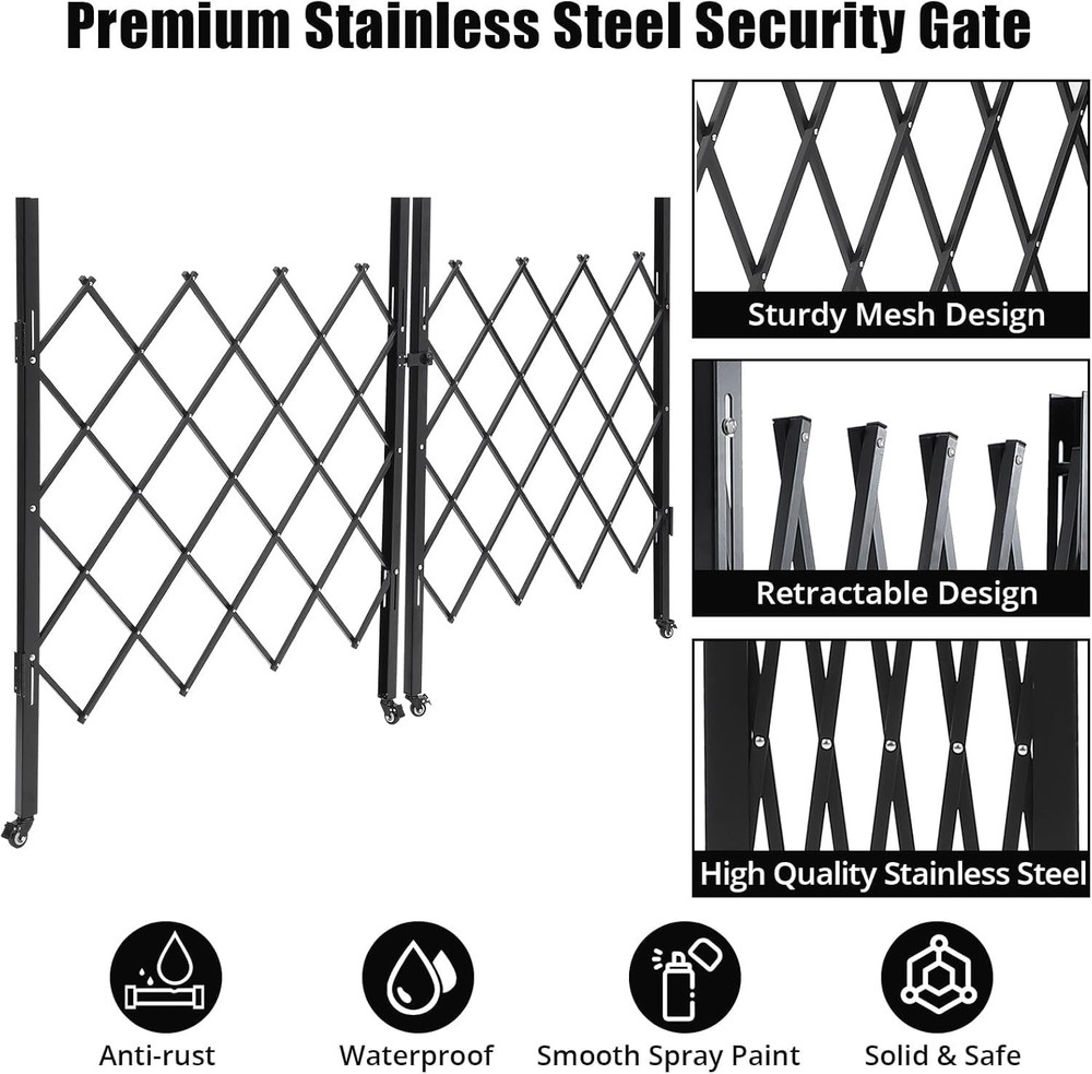 Folding Security Gate Folding Door Gate 61"x122" Expandable Safety Barrier Gate
