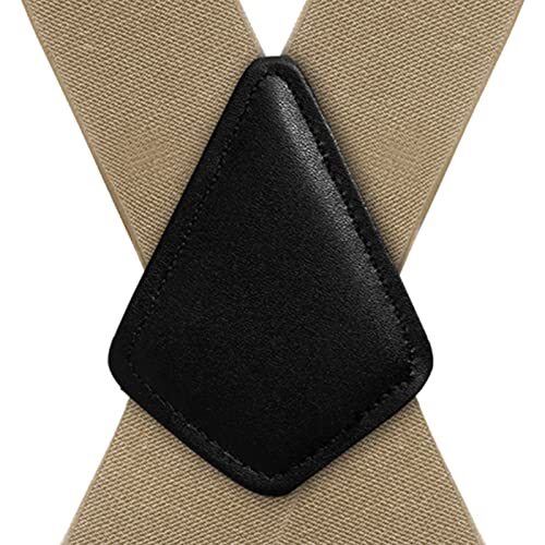 Mens Suspenders X-Back 2" Wide Adjustable Solid Straight 04 X-back (Khaki)