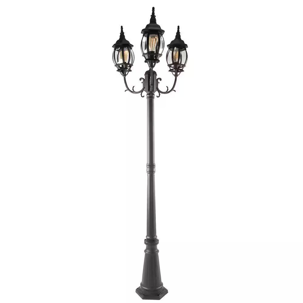 3-Head Black Outdoor Post Light