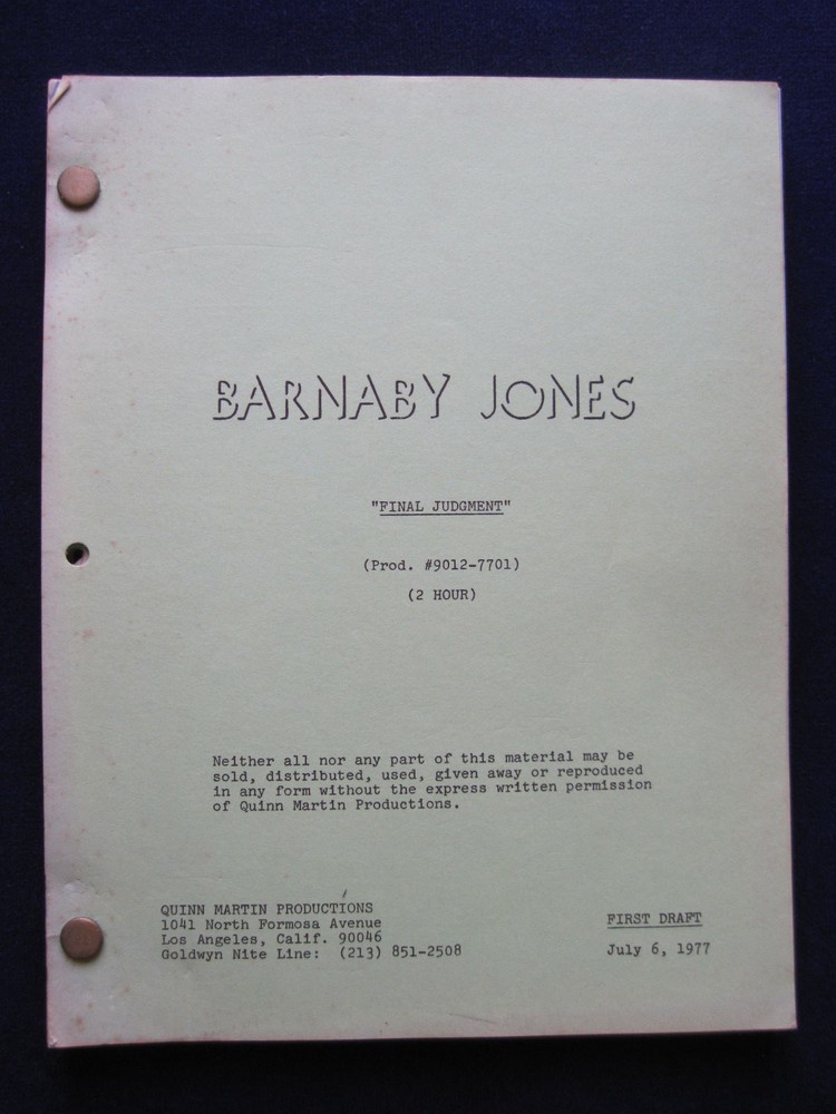 ORIGINAL BARNABY JONES 2 Part TV SCRIPT Final Judgment - BRADFORD DILLMAN'S Copy