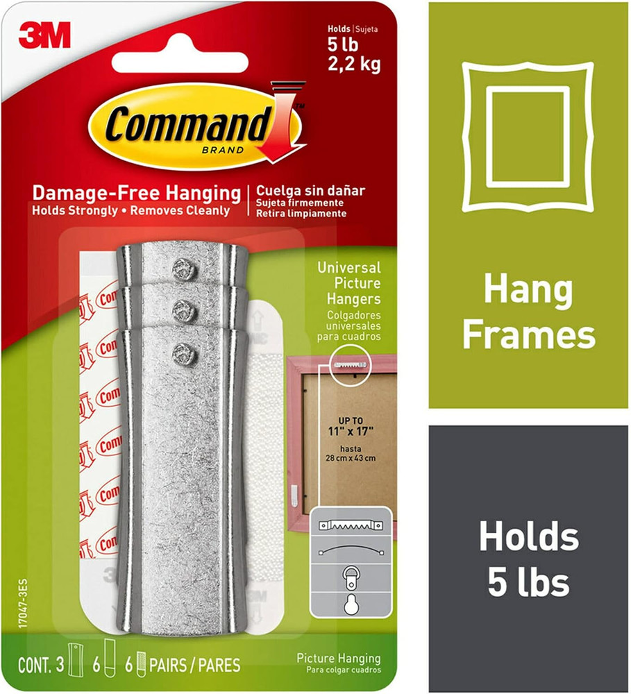 Large Universal Frame Hanger, 3-Hangers, 6-Strips, 6-Frame Stabilizer Strips, 4-