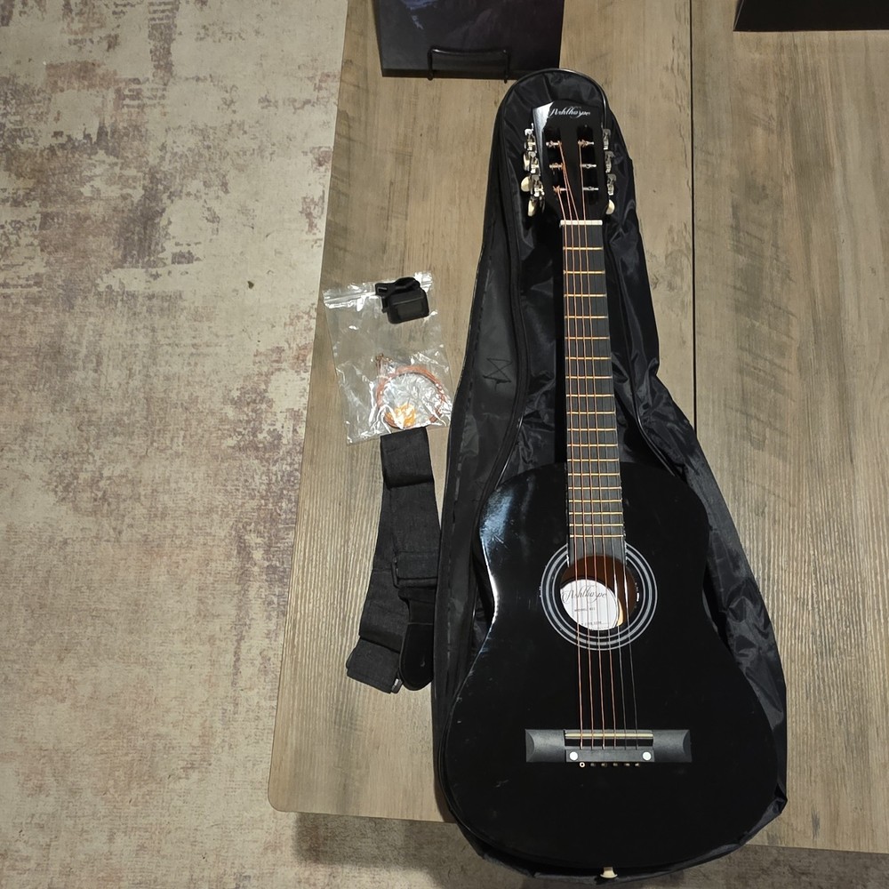 Ashthorpe B21 Classical Guitar Black 6-String w/ Gig Bag, Strap, Picks
