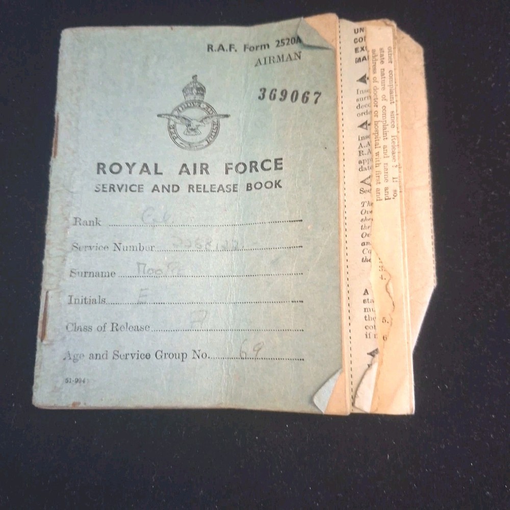 WW2 Royal Air Force RAF Service and Release Book