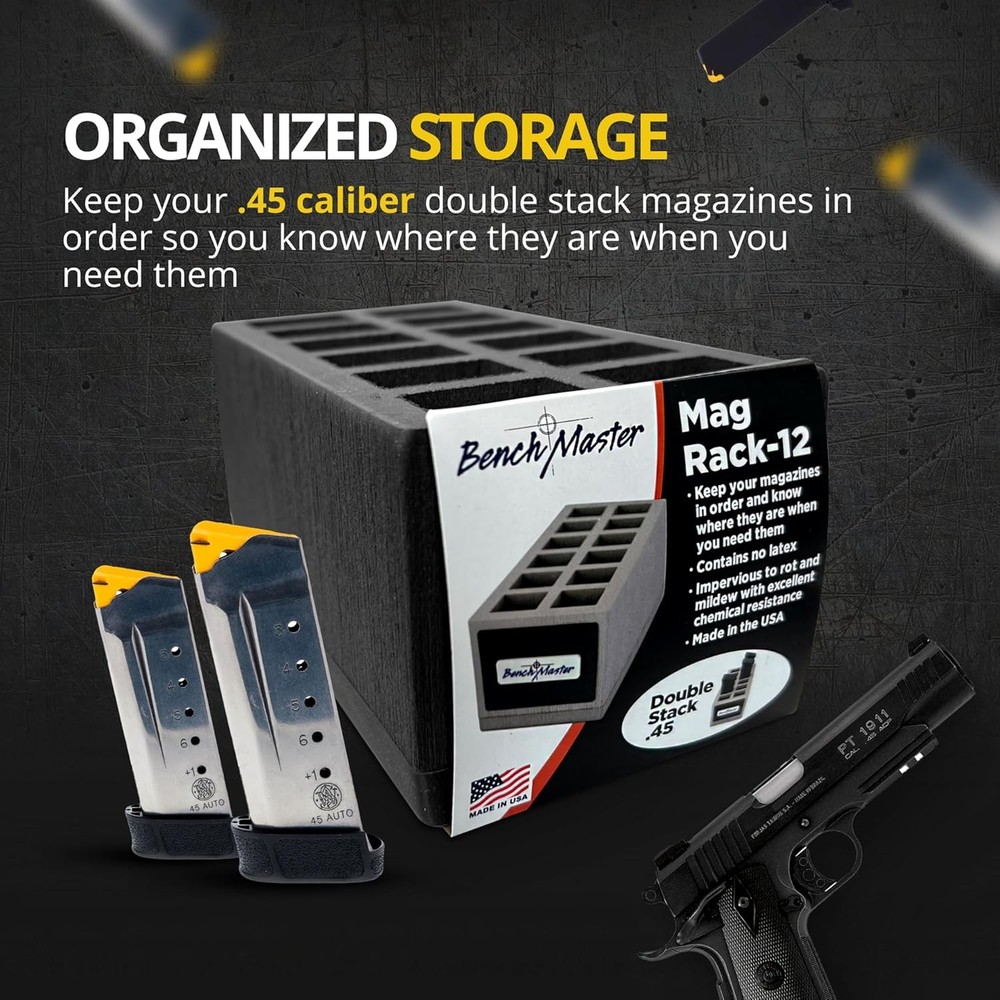 BenchMaster .45 Caliber Double Stack Magazine Rack, Holds up to 12 12, Black