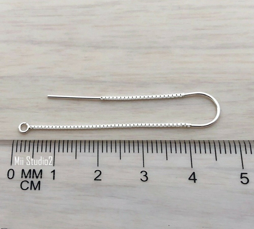 4pcs Sterling Silver box chain ear threader with U hook ear hole loop E56s