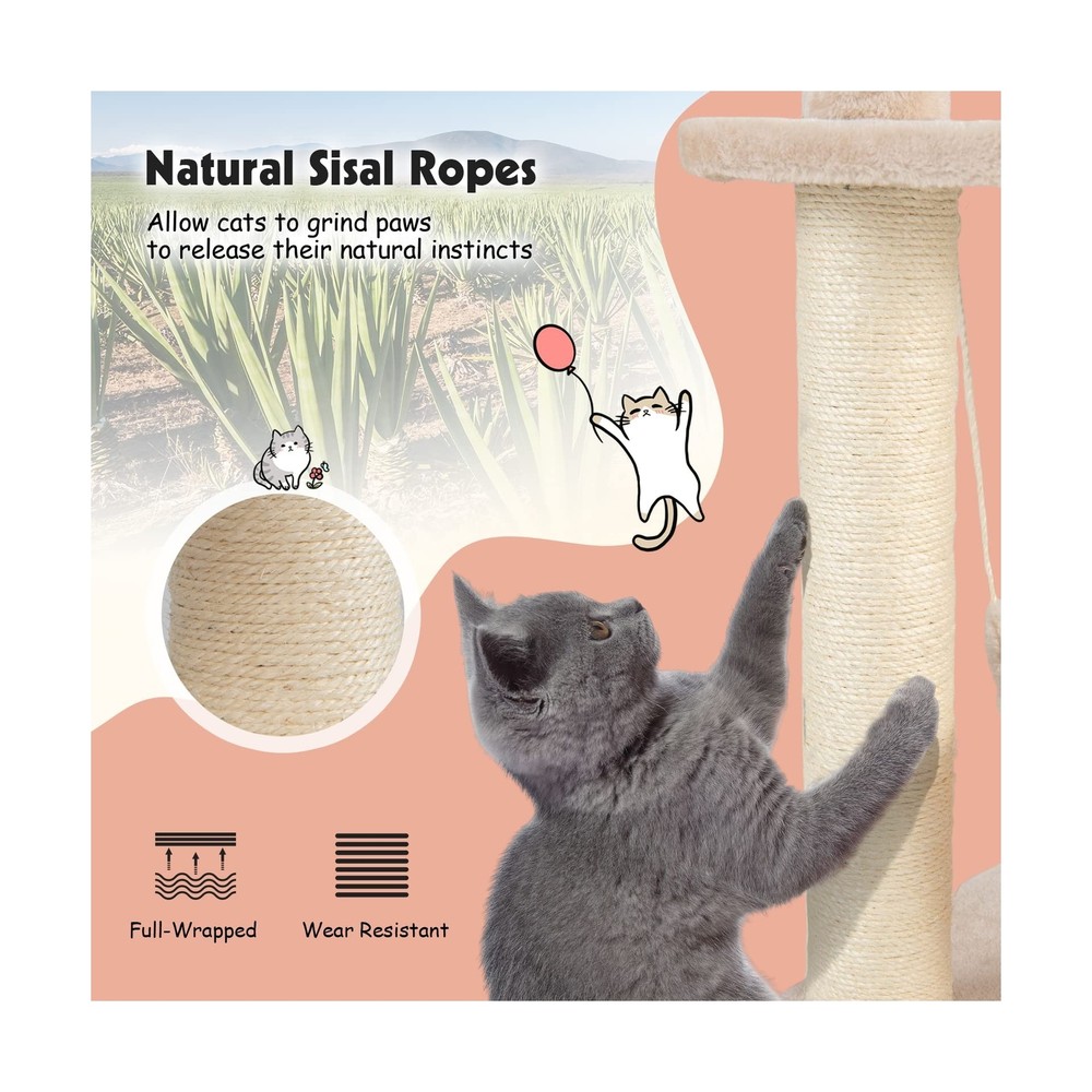 PETSITE Woven Cat Tree, Modern Cat Tower with Hammock & Scratching Posts, Cat...