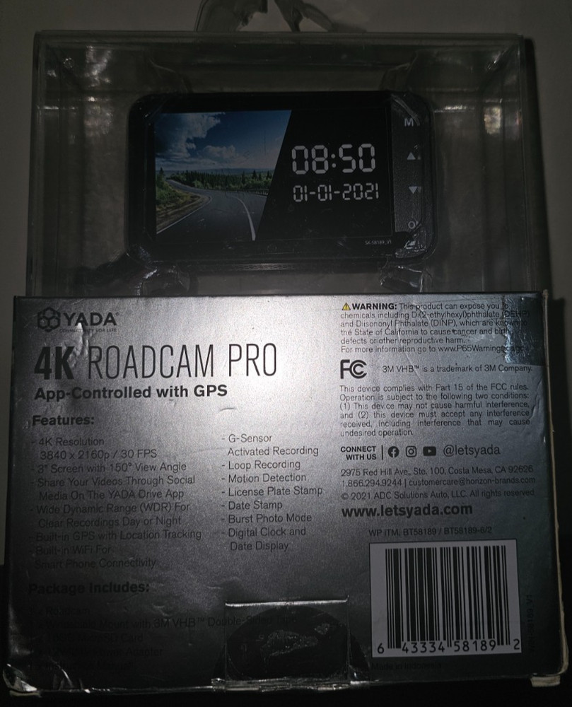 Yada 4K Roadcam Pro App Controlled Dash Cam Loop Recording Motion Detect