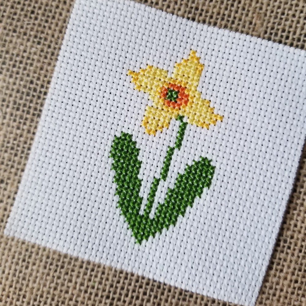 Finished Completed Cross Stitch Spring Daffodil Piece