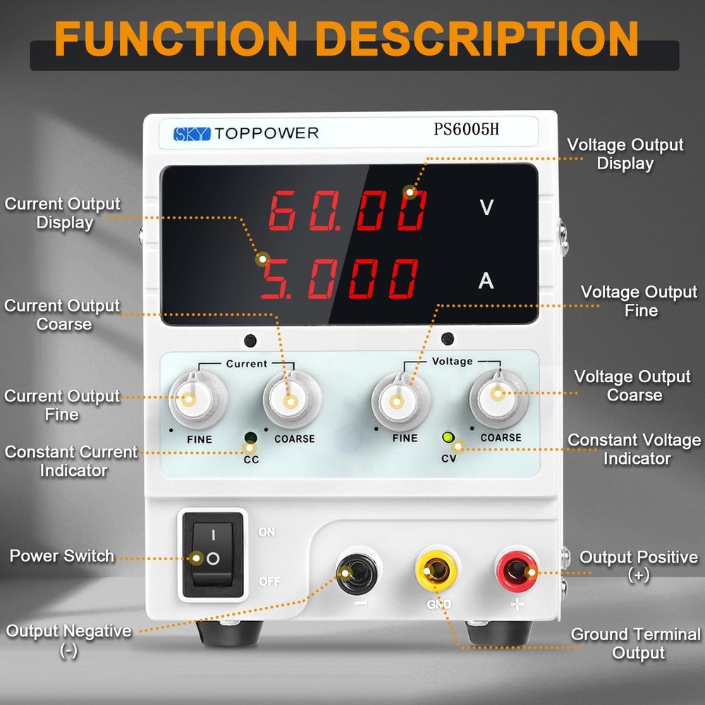 Variable DC Power Supply, 0-60V 0-5A Adjustable Bench Power Supply with 4 Dig...