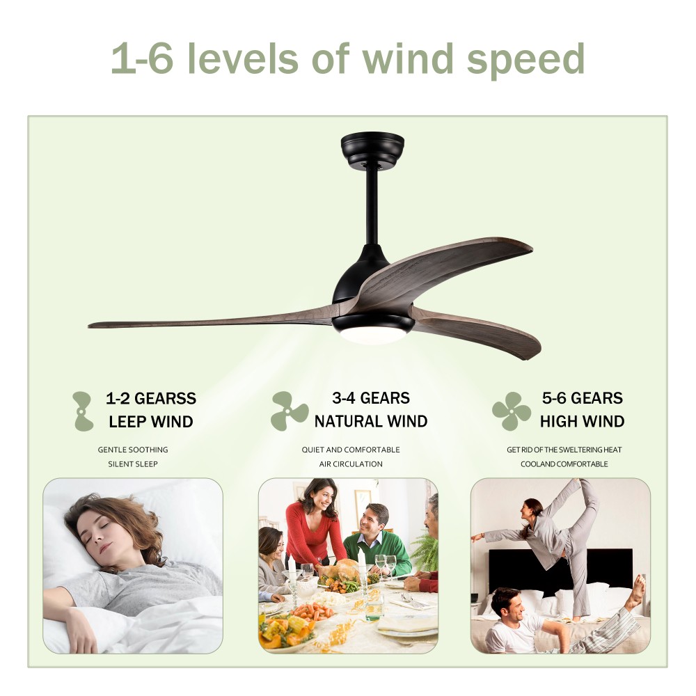 52"Solid Wood BladesCeilingFan Indoor Ceiling Fan With Light with Remote Control