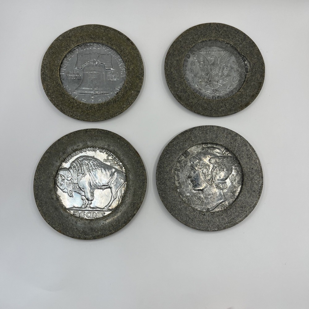 Set Of 4 US Coin Collectable Coasters Reversible