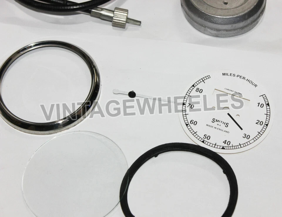 Smiths 80MPH White Dial Speedometer Gauge & 55" Cable + Speedometer Drive