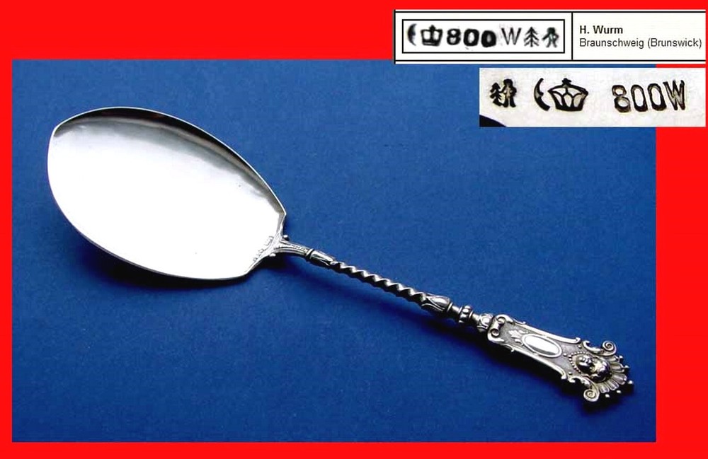 Antique Large Solid Pie Server, H. Wurm, 800 Silver B552