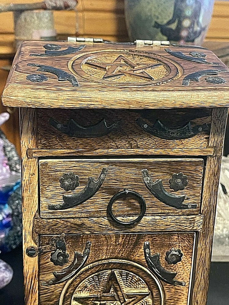 PENTACLE Timber & Metal Wicca Mini Herb Tarot Cupboard Statement Altar Piece