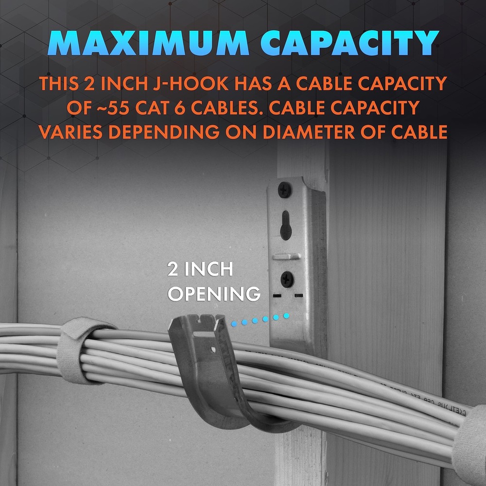 Networx 2" Wall Mount Galvanized Steel Cable Support J Hook with Retainer Cli...
