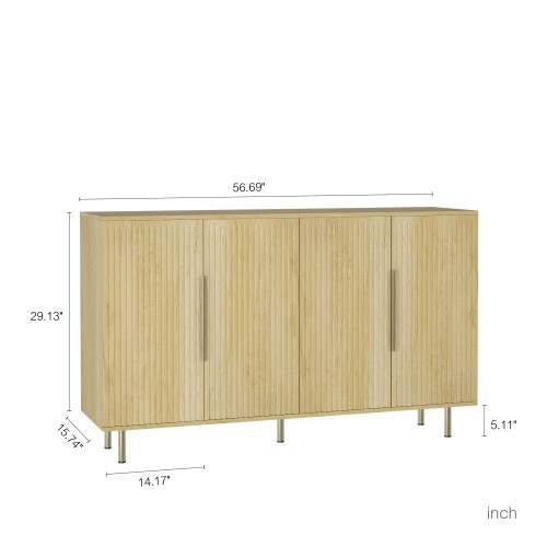Wood Modern Buffet Cabinet With Storage, Fluted Sideboard Large Buffet