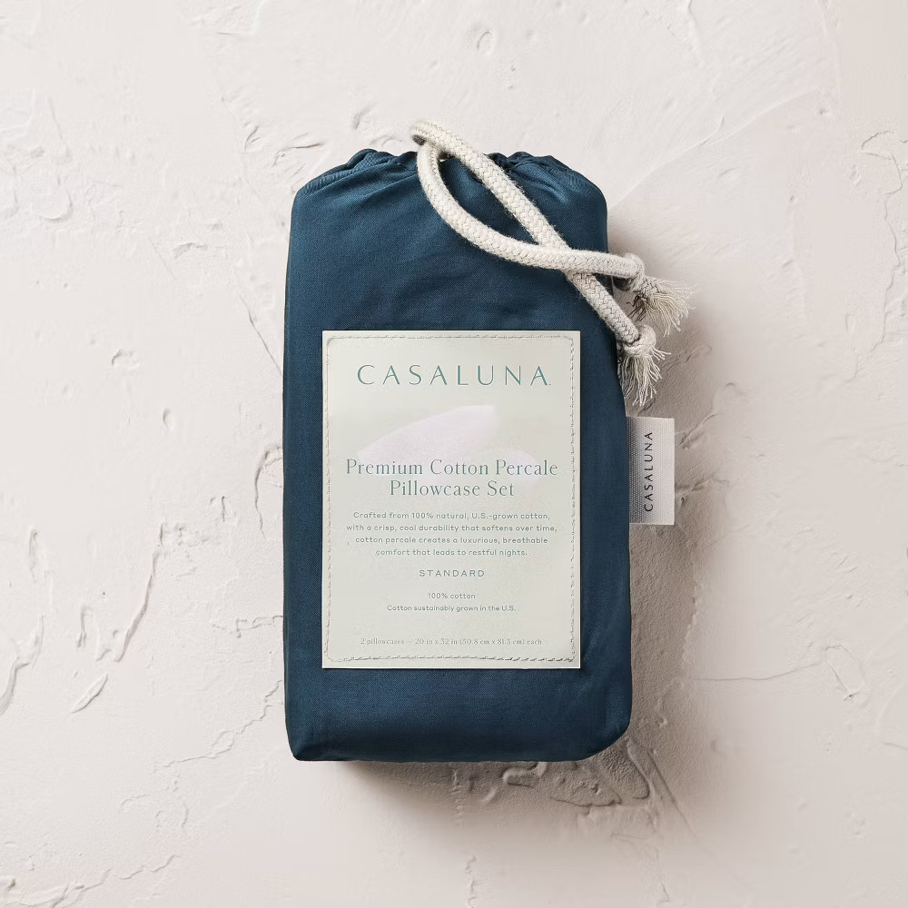King 400 Thread Count Percale Pillowcases Mineral Blue - Casaluna