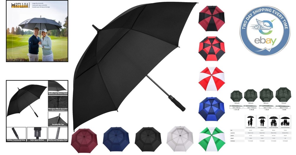 68 Inch Windproof Golf Umbrella - Double Canopy Automatic Open & Waterproof