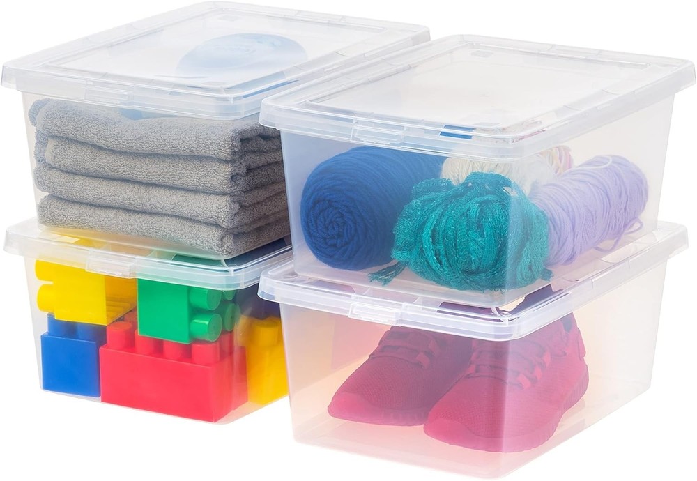 Stackable Clear Storage Containers - 15 Quart, 4-Pack Shoe & Game Storage