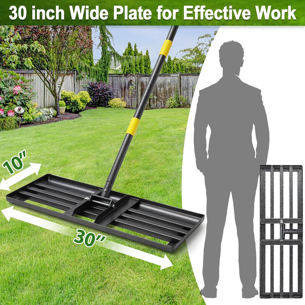 Lawn Leveling Rake, 30"X10" Levelawn Tool, 6FT Adjustable Handle Leveling Tool H