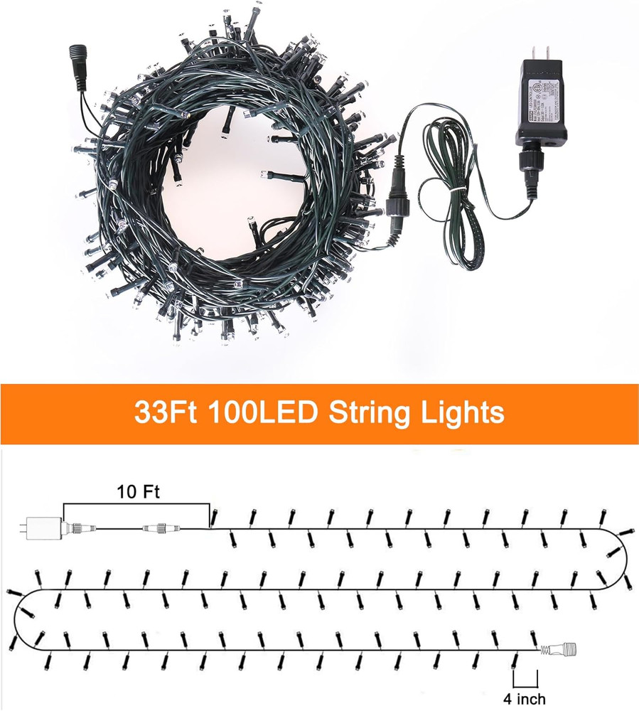 Multicolor Christmas String Lights 100 LED, 8 Modes, Timer, Extendable, Indoor/O