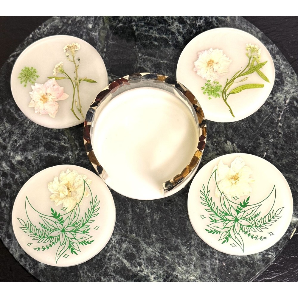 Flower Coaster Set (Set Includes 4 Coasters & Holder)