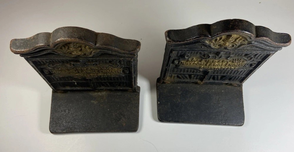 Vtg Cast Iron Bookend Set - Shakespeare Library Theme