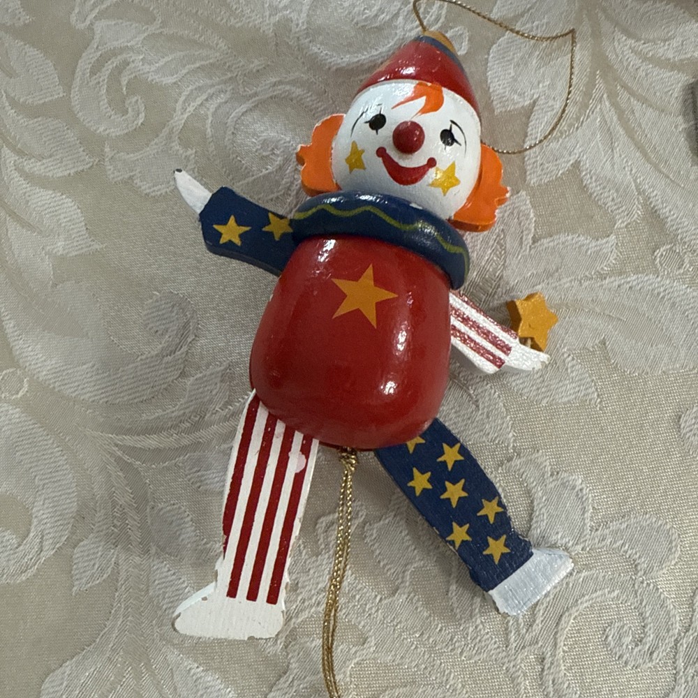 Vintage Circus Clown Wood Jumping Jack Pull String Toy