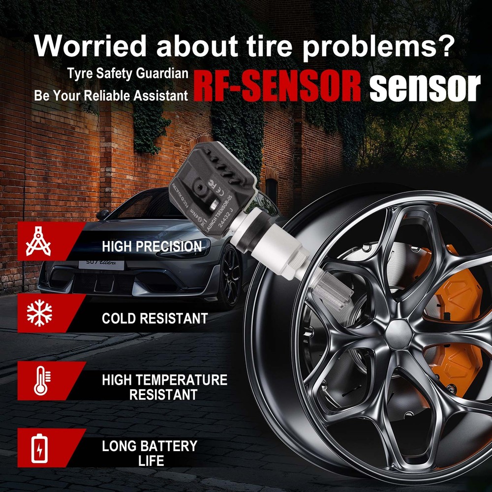4 Pack LAUNCH TSENSOR-05 RF Universal Programmable TPMS 315MHz&433MHz Metal Stem