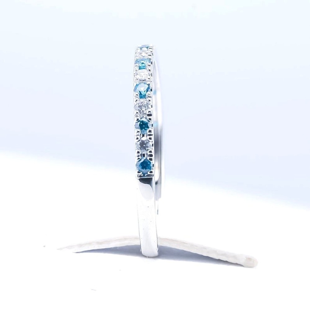 2MM Natural Blue Topaz Half Eternity Band 925 Sterling Silver Stackable Ring