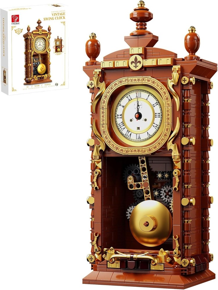 Vintage Pendulum Clock Building Block Set, Stem Toy with Real Clock Function