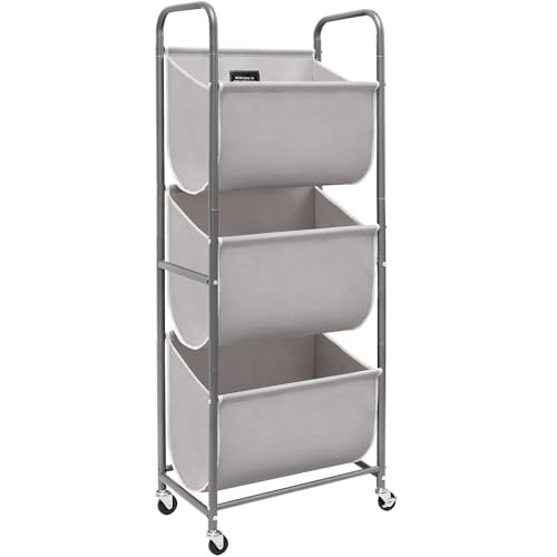 120 Liters Vertical Rolling Laundry Hamper, 3 Section Laundry 3 Tier Gray