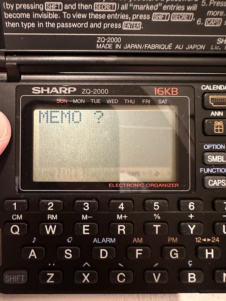 Sharp ZQ-2000 16kb Electronic Organizer TESTED WORKS EUC!!