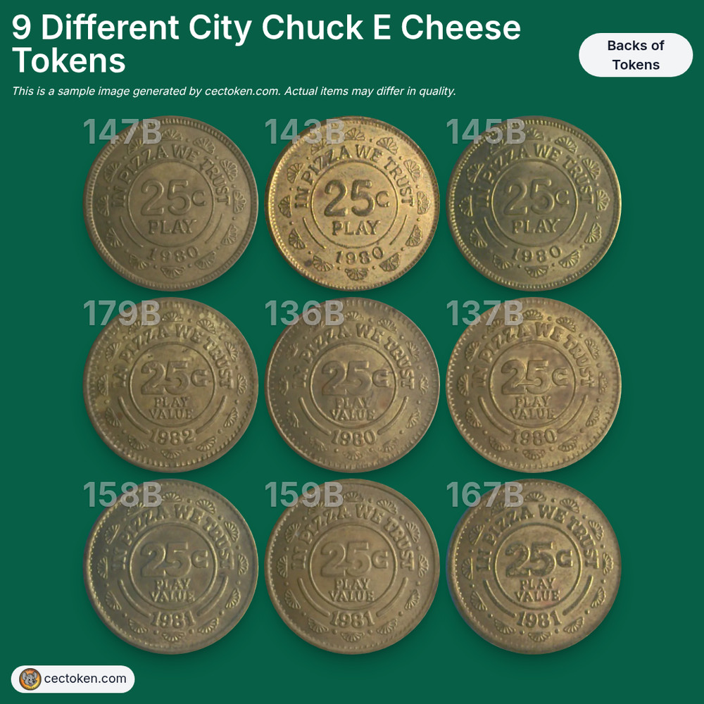 9 Different City Chuck E Cheese Tokens