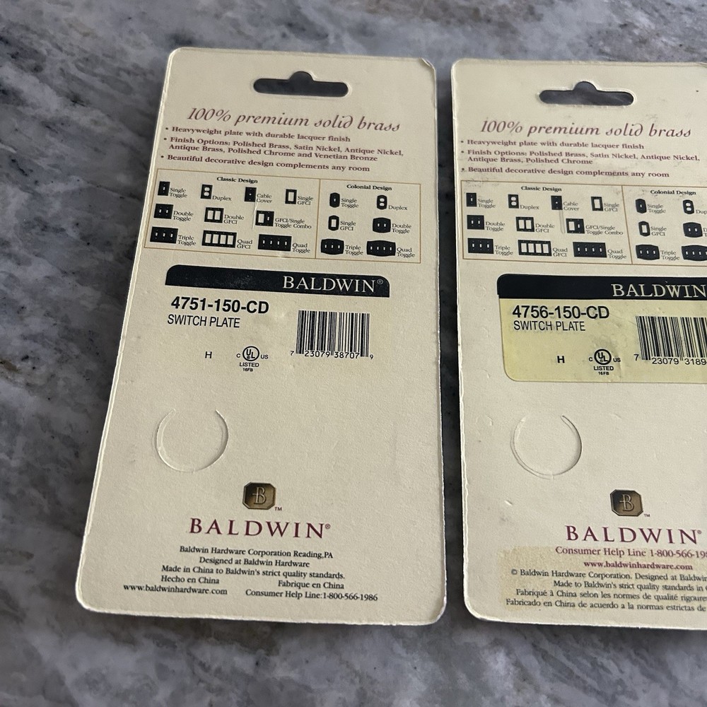 New Baldwin Solid Brass Switch Plates