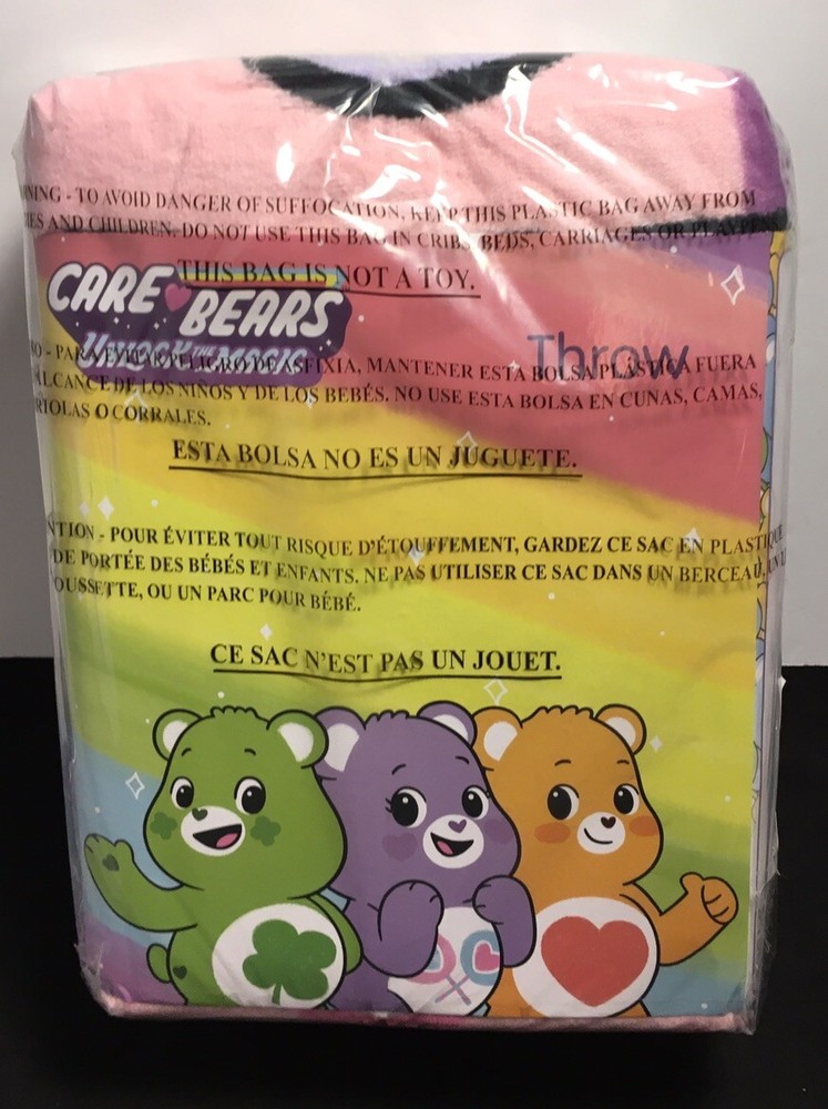 CARE BEARS “Caring is Magic" THROW BLANKET 46” X 60” NWT