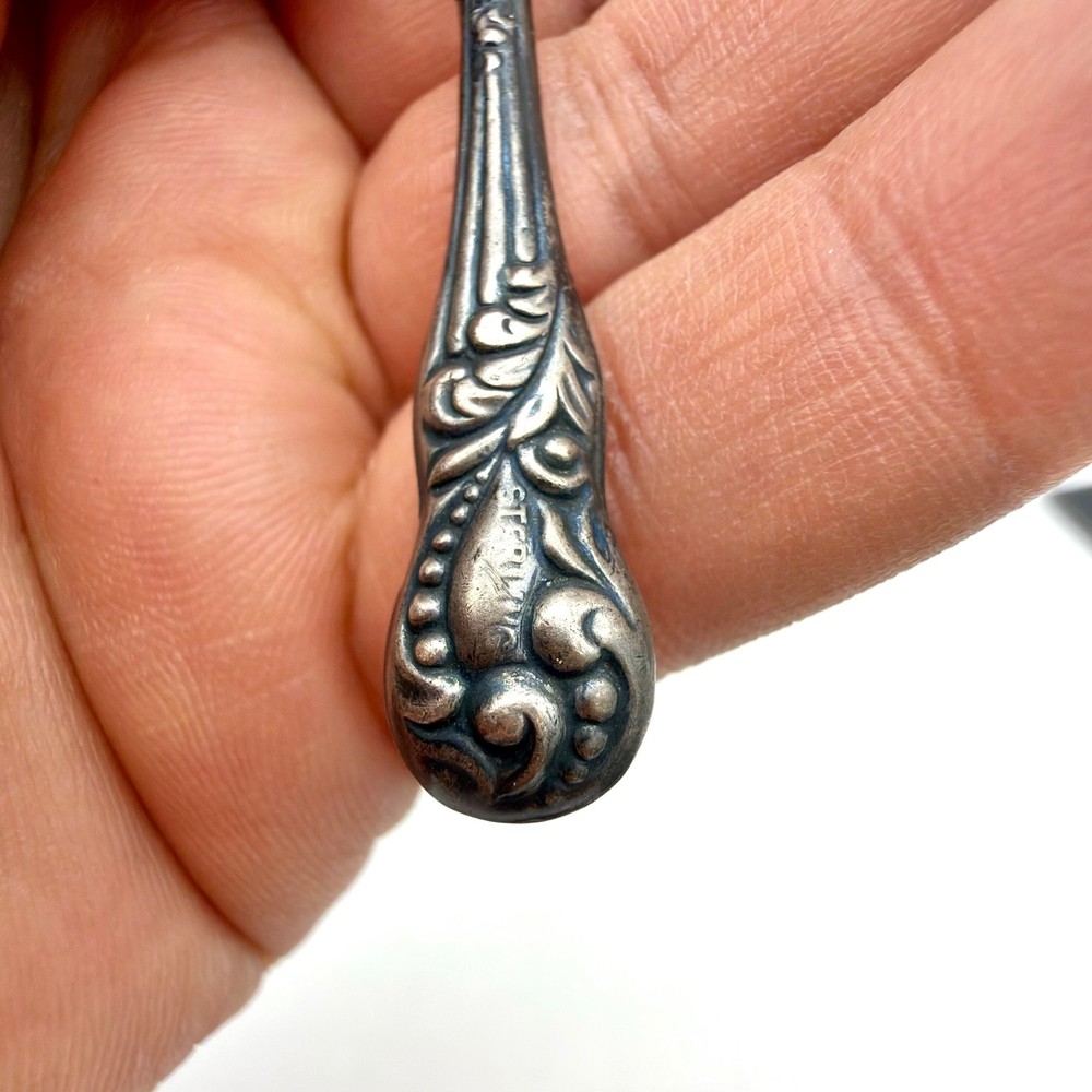 Antique Sterling Silver Button Hook Ornate Floral Scroll Handle Tool