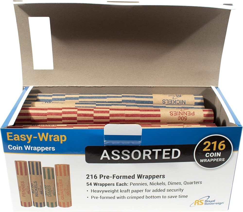 Convenient Blue Coin Wrappers - 216 Preformed Assorted Count for Easy Use