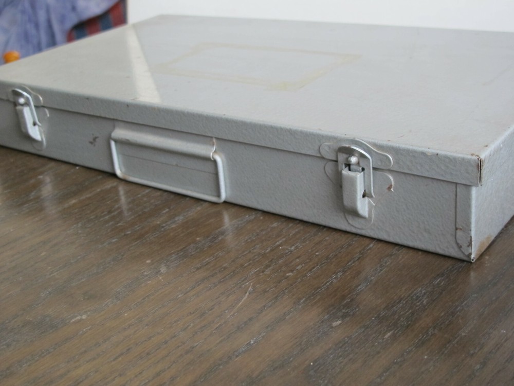Vintage Microscope Glass Slides Box Case - Solid Metal - 150 Pieces Storage