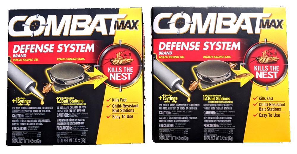 2 PACK Combat Max Defense System Roach Killing Bait & Gel 24 Stations Total
