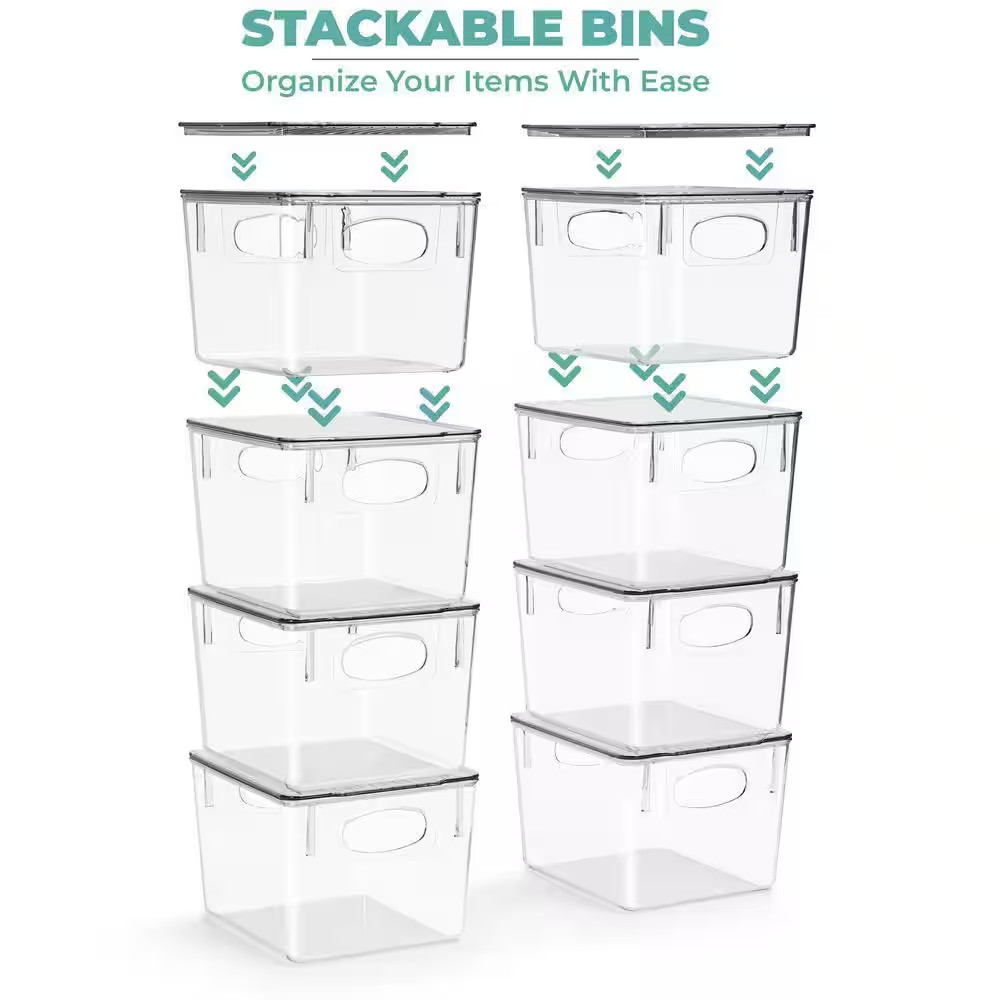 Medium Clear Plastic Storage Bins with Lids, Clear Stackable Storage Bins, Laund