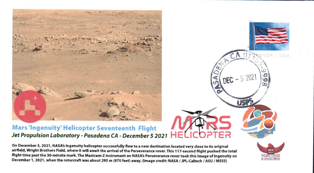 2021 Mars 'Ingenuity' Helicopter Seventeenth Flight Pasadena 5 December