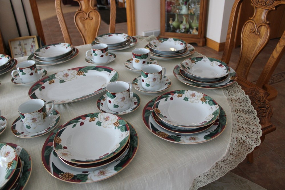 Tienshan Magnolia Dinnerware Set 5 Piece Place Setting For 12 & Serving Platter