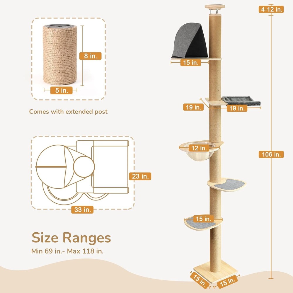 6 Level Adjustable Height (5.7-9.8 ft) Climbing Tower with