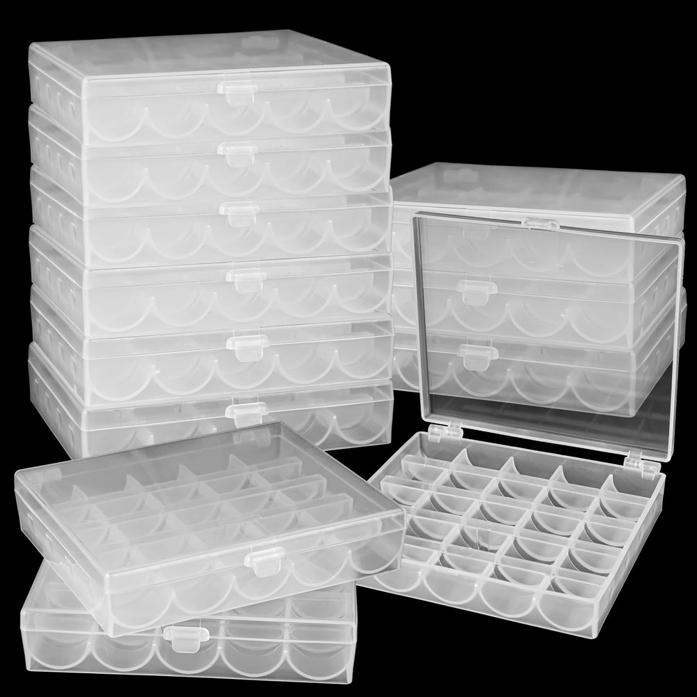 12PCS Plastic Empty Bobbin Storage Case, 25 Slots Bobbin Case Holder, Transpa...