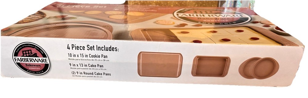 Farberware Rose Gold 4-piece nonstick bakeware set.