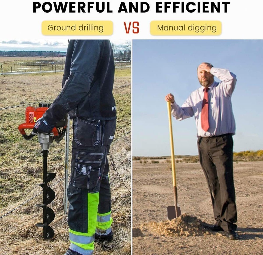 52cc 2 Stroke Post Hole Digger with 2 Bits Gas Powered Earth Auger Drill Machine